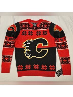 Calgary Flames Ugly Christmas Sweater Official NHL Men Holiday Hockey Medium NWT